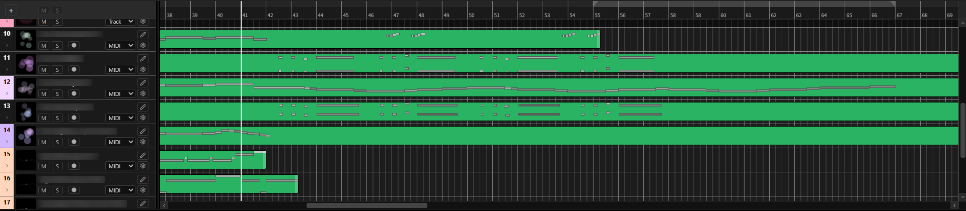 DAW-style timeline and tracking screenshot